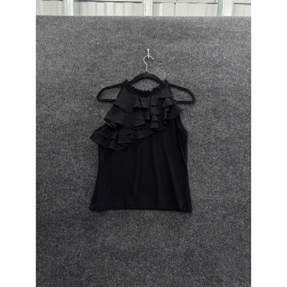 White House Black Market Black Ruffle Beaded Neck Halter Top Sleeveless Blouse